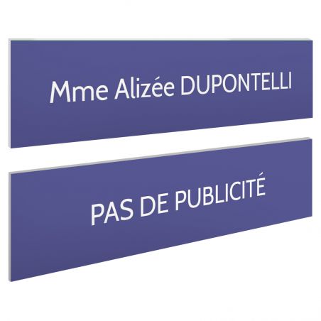 Plaque boite aux lettres personnalisable - Lot de 2 plaques : plaque nom + stop pub – Plaque boite aux lettres adhésive 100 x 25