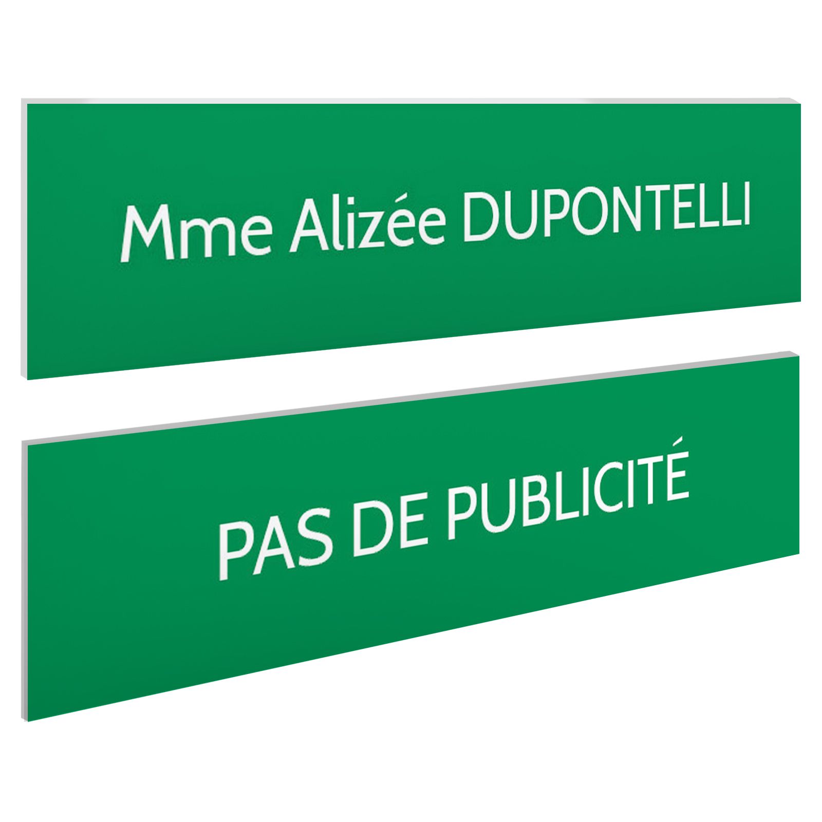Plaque boite aux lettres personnalisable - Lot de 2 plaques : plaque nom + stop pub – Plaque boite aux lettres adhésive 100 x 25