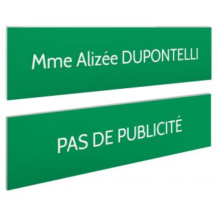 Plaque boite aux lettres personnalisable - Lot de 2 plaques : plaque nom + stop pub – Plaque boite aux lettres adhésive 100 x 25