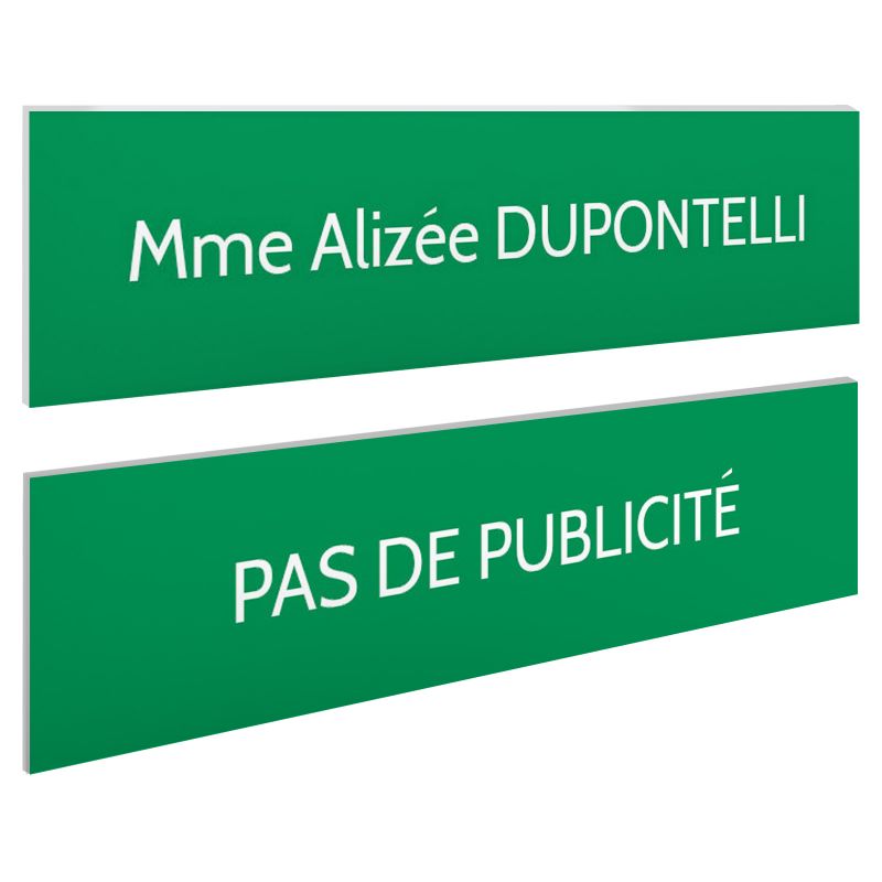 Plaque boite aux lettres personnalisable - Lot de 2 plaques : plaque nom + stop pub – Plaque boite aux lettres adhésive 100 x 25 Plaque boite aux lettres personnalisable - Lot de 2 plaques : plaque nom + stop pub – Plaque boite aux lettres adhésive 100 x 25