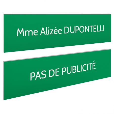 Plaque boite aux lettres personnalisable - Lot de 2 plaques : plaque nom + stop pub – Plaque boite aux lettres adhésive 100 x 25