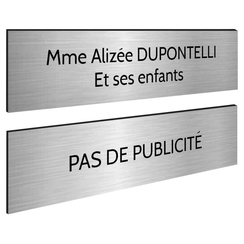 Plaque boite aux lettres personnalisable - Lot de 2 plaques : plaque nom + stop pub – Plaque boite aux lettres adhésive 100 x 25 Plaque boite aux lettres personnalisable - Lot de 2 plaques : plaque nom + stop pub – Plaque boite aux lettres adhésive 100 x 25