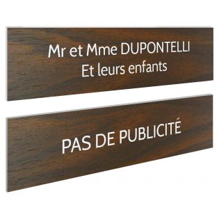 Plaque boite aux lettres personnalisable - Lot de 2 plaques : plaque nom + stop pub – Plaque boite aux lettres adhésive 100 x 25