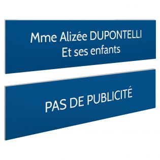Plaque boite aux lettres personnalisable - Lot de 2 plaques : plaque nom + stop pub – Plaque boite aux lettres adhésive 100 x 25