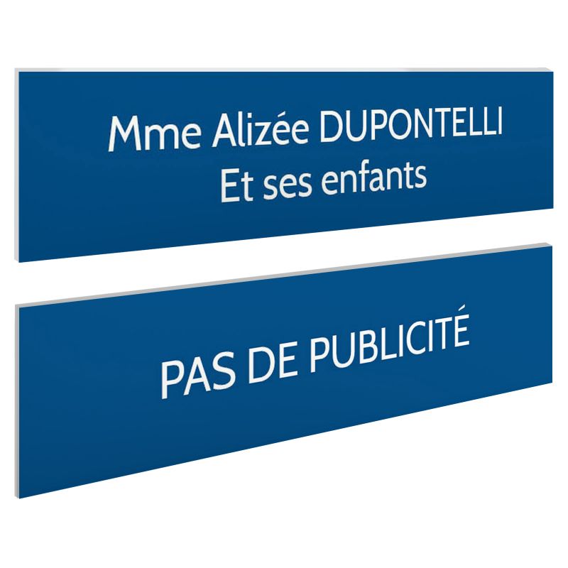 Plaque boite aux lettres personnalisable - Lot de 2 plaques : plaque nom + stop pub – Plaque boite aux lettres adhésive 100 x 25 Plaque boite aux lettres personnalisable - Lot de 2 plaques : plaque nom + stop pub – Plaque boite aux lettres adhésive 100 x 25