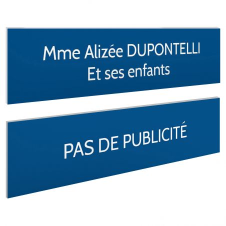 Plaque boite aux lettres personnalisable - Lot de 2 plaques : plaque nom + stop pub – Plaque boite aux lettres adhésive 100 x 25