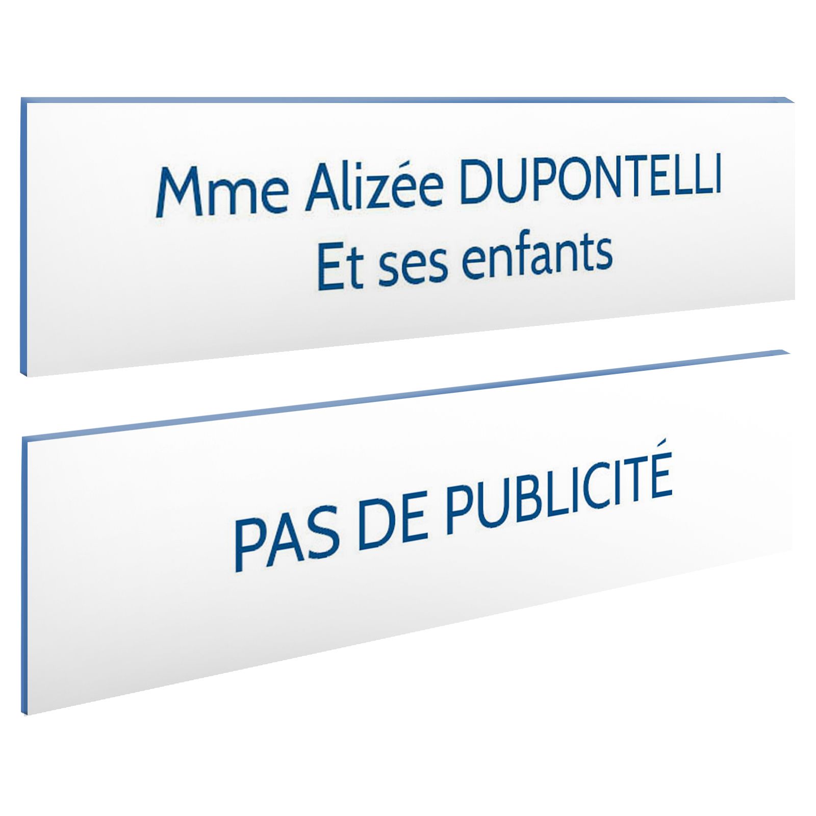 Plaque boite aux lettres personnalisable - Lot de 2 plaques : plaque nom + stop pub – Plaque boite aux lettres adhésive 100 x 25