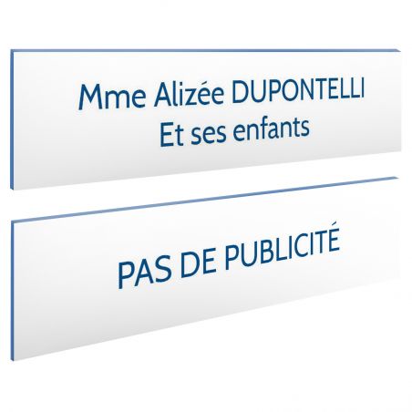 Plaque boite aux lettres personnalisable - Lot de 2 plaques : plaque nom + stop pub – Plaque boite aux lettres adhésive 100 x 25
