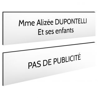 Plaque boite aux lettres personnalisable - Lot de 2 plaques : plaque nom + stop pub – Plaque boite aux lettres adhésive 100 x 25