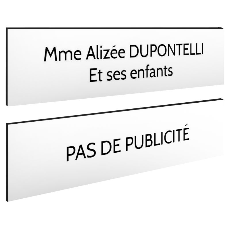Plaque boite aux lettres personnalisable - Lot de 2 plaques : plaque nom + stop pub – Plaque boite aux lettres adhésive 100 x 25 Plaque boite aux lettres personnalisable - Lot de 2 plaques : plaque nom + stop pub – Plaque boite aux lettres adhésive 100 x 25