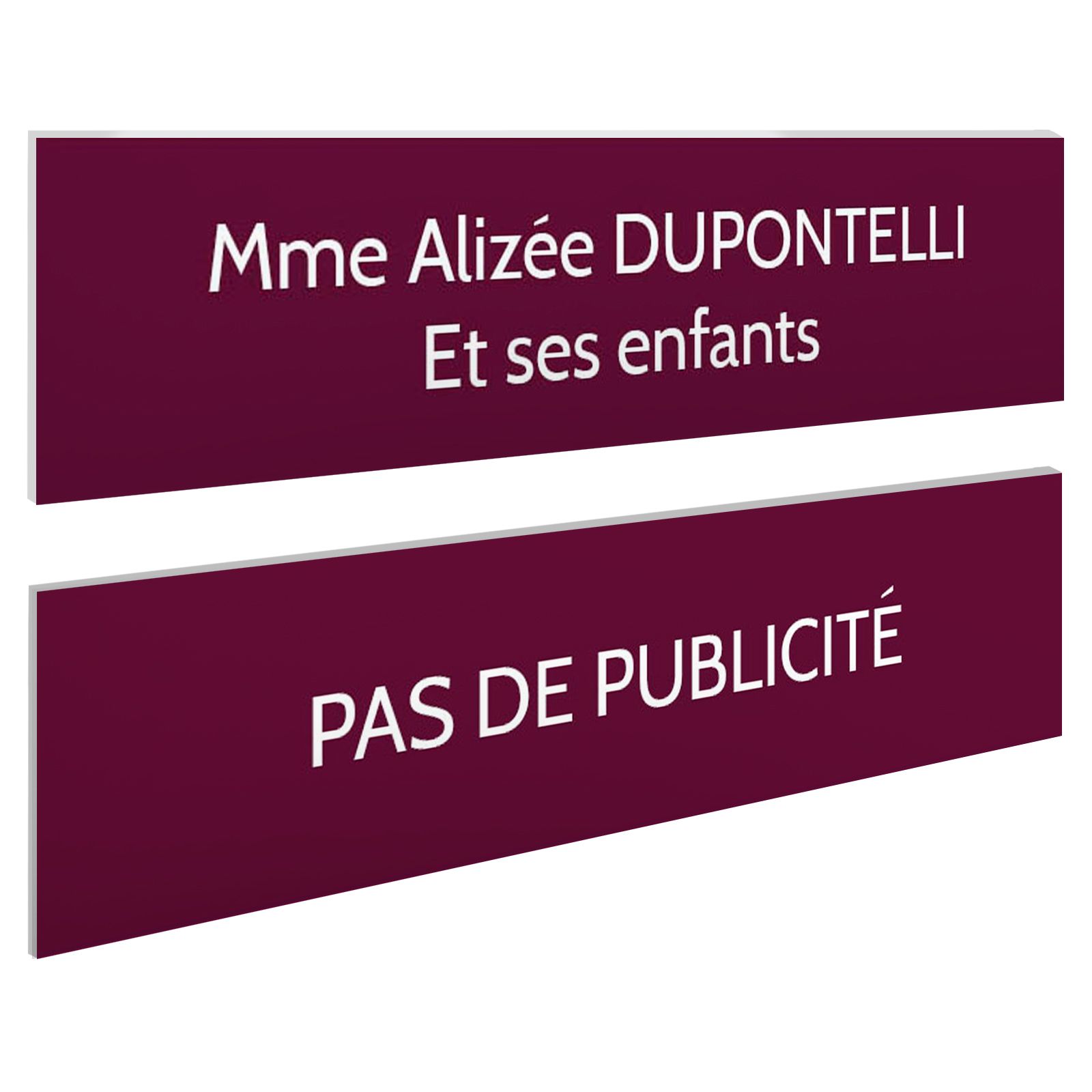 Plaque boite aux lettres personnalisable - Lot de 2 plaques : plaque nom + stop pub – Plaque boite aux lettres adhésive 100 x 25