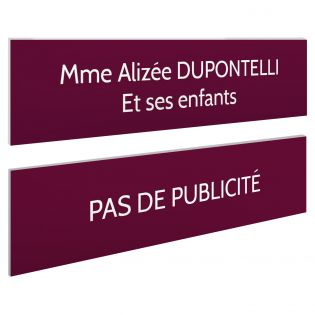 Plaque boite aux lettres personnalisable - Lot de 2 plaques : plaque nom + stop pub – Plaque boite aux lettres adhésive 100 x 25