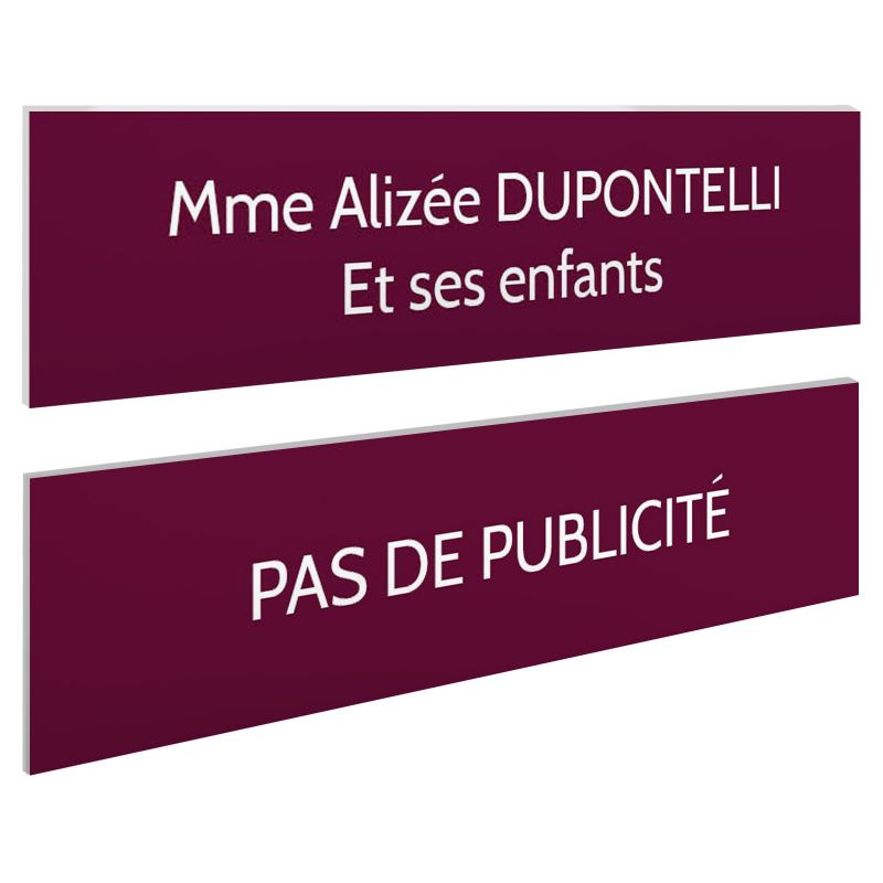 Plaque boite aux lettres personnalisable - Lot de 2 plaques : plaque nom + stop pub – Plaque boite aux lettres adhésive 100 x 25 Plaque boite aux lettres personnalisable - Lot de 2 plaques : plaque nom + stop pub – Plaque boite aux lettres adhésive 100 x 25