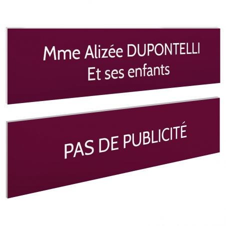 Plaque boite aux lettres personnalisable - Lot de 2 plaques : plaque nom + stop pub – Plaque boite aux lettres adhésive 100 x 25