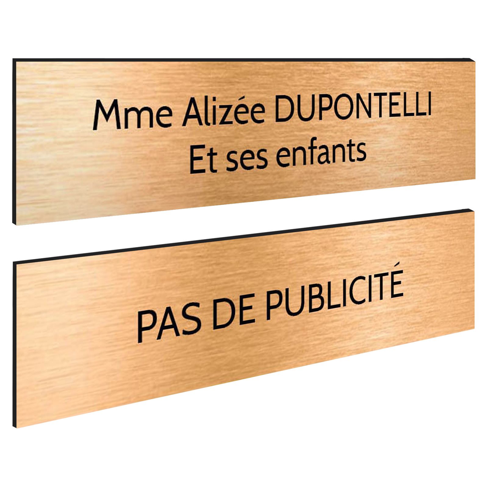 Plaque boite aux lettres personnalisable - Lot de 2 plaques : plaque nom + stop pub – Plaque boite aux lettres adhésive 100 x 25