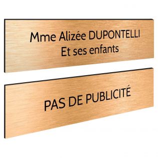 Plaque boite aux lettres personnalisable - Lot de 2 plaques : plaque nom + stop pub – Plaque boite aux lettres adhésive 100 x 25