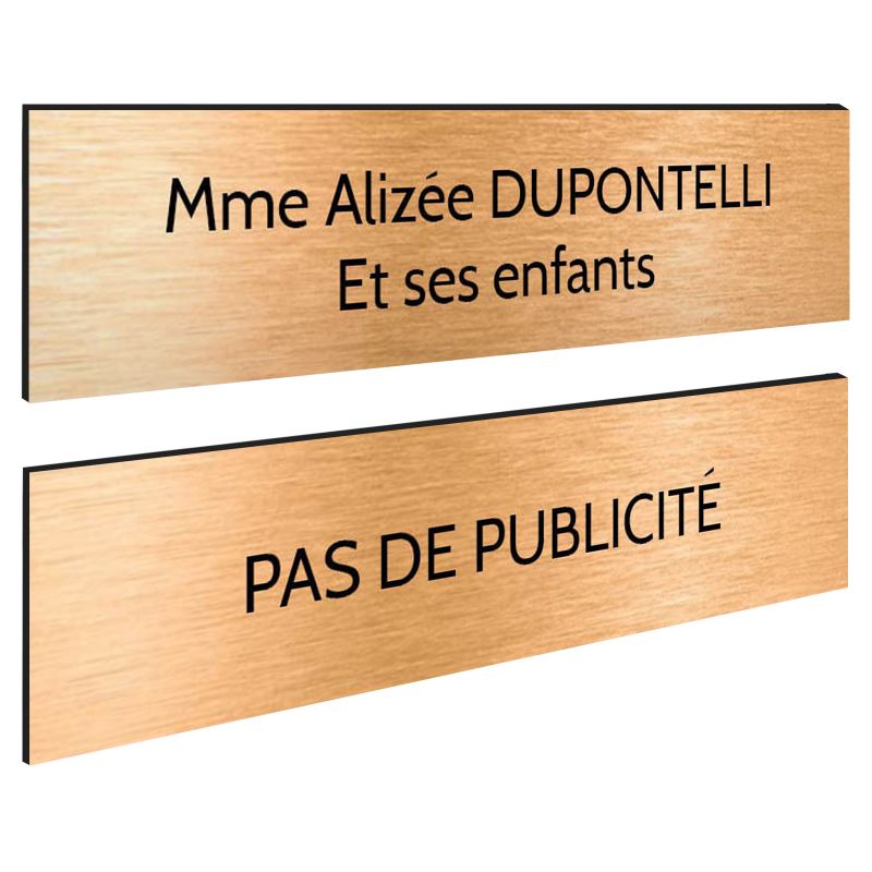 Plaque boite aux lettres personnalisable - Lot de 2 plaques : plaque nom + stop pub – Plaque boite aux lettres adhésive 100 x 25 Plaque boite aux lettres personnalisable - Lot de 2 plaques : plaque nom + stop pub – Plaque boite aux lettres adhésive 100 x 25