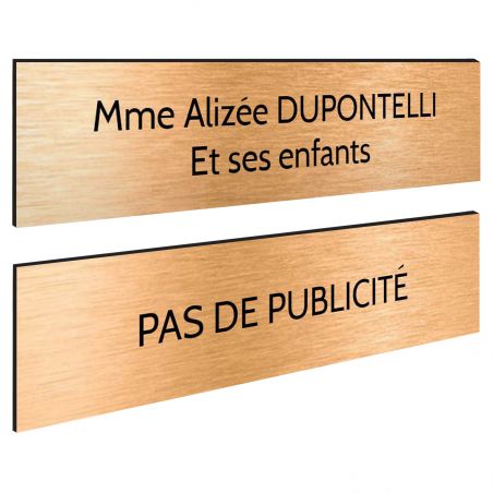 Plaque boite aux lettres personnalisable - Lot de 2 plaques : plaque nom + stop pub – Plaque boite aux lettres adhésive 100 x 25