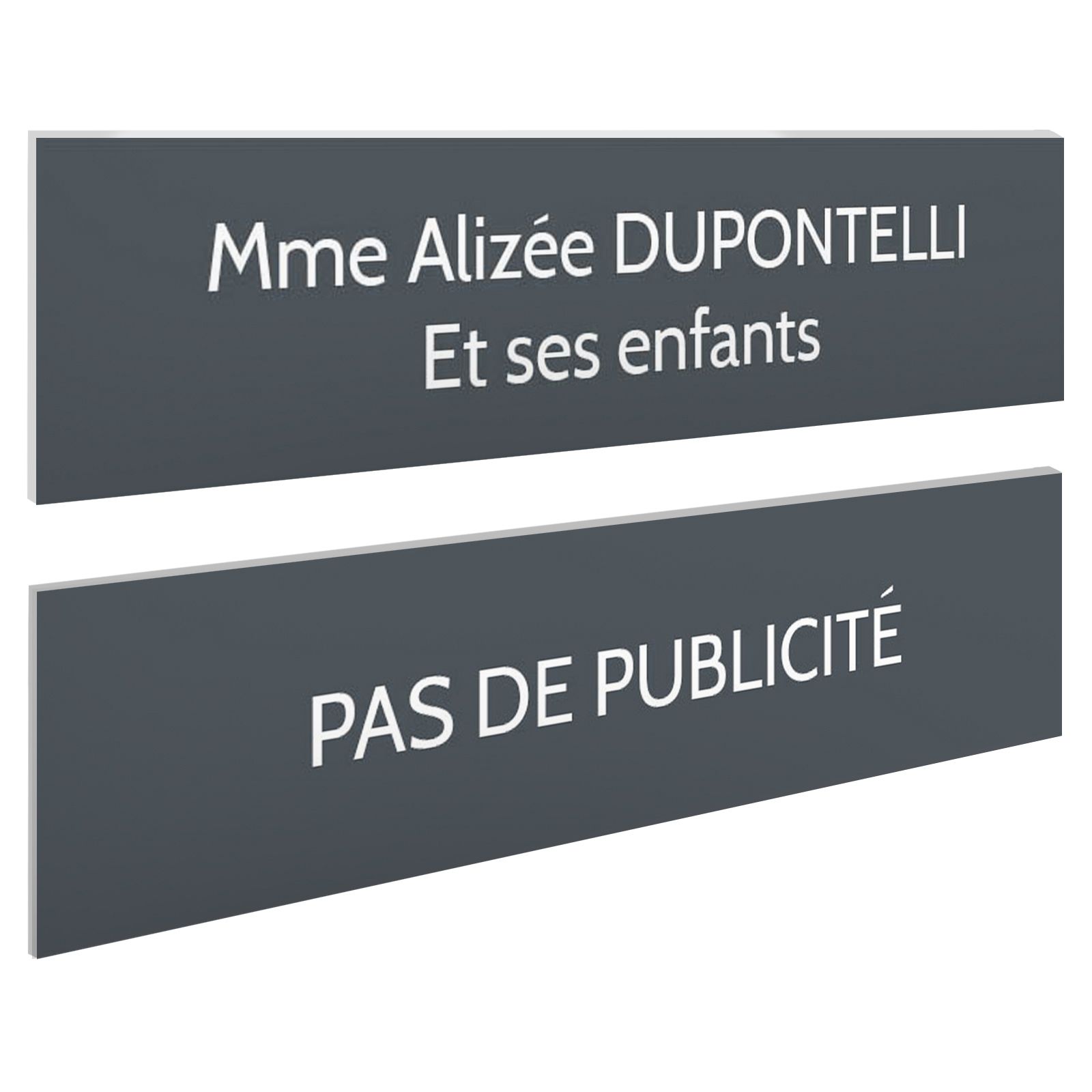 Plaque boite aux lettres personnalisable - Lot de 2 plaques : plaque nom + stop pub – Plaque boite aux lettres adhésive 100 x 25