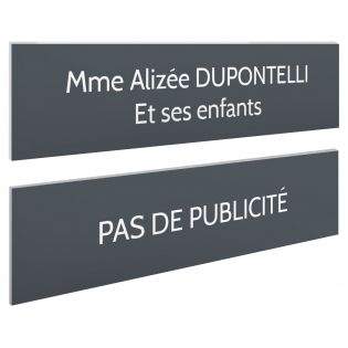 Plaque boite aux lettres personnalisable - Lot de 2 plaques : plaque nom + stop pub – Plaque boite aux lettres adhésive 100 x 25