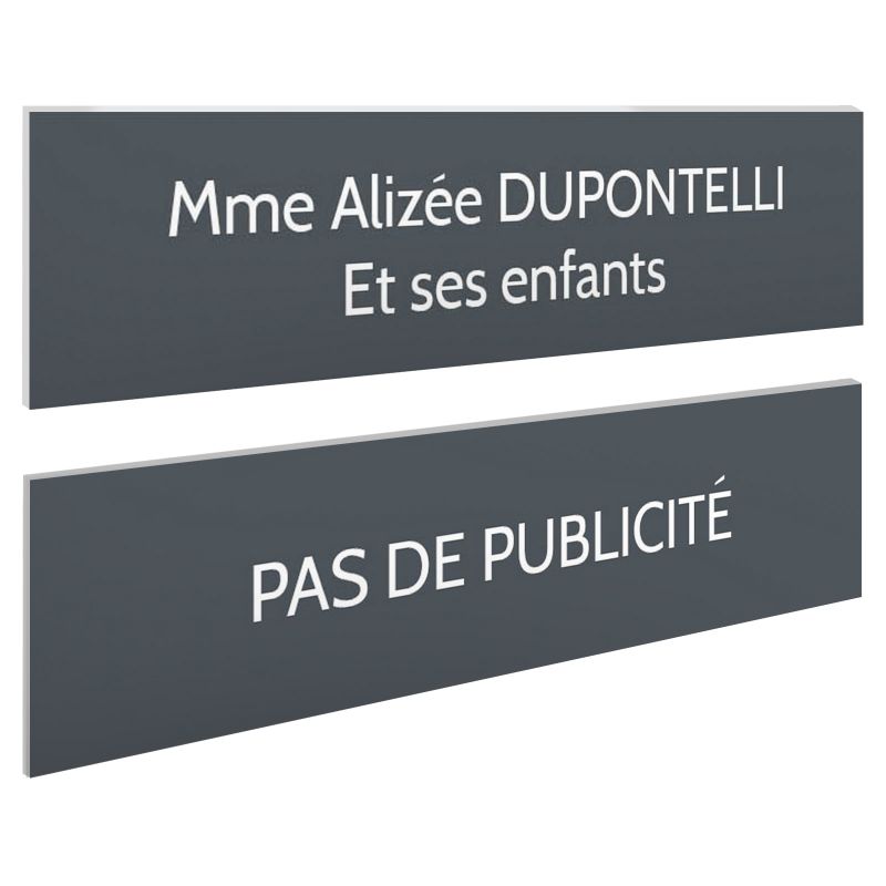 Plaque boite aux lettres personnalisable - Lot de 2 plaques : plaque nom + stop pub – Plaque boite aux lettres adhésive 100 x 25 Plaque boite aux lettres personnalisable - Lot de 2 plaques : plaque nom + stop pub – Plaque boite aux lettres adhésive 100 x 25