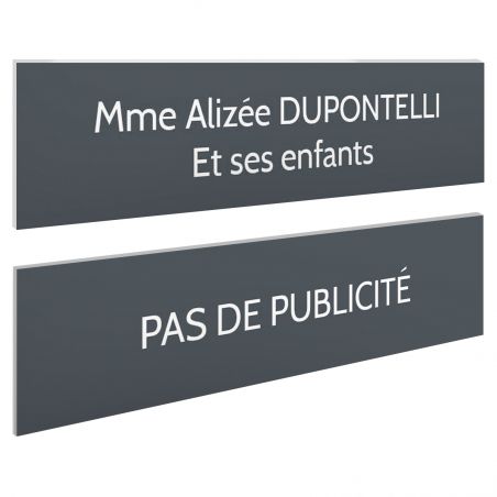 Plaque boite aux lettres personnalisable - Lot de 2 plaques : plaque nom + stop pub – Plaque boite aux lettres adhésive 100 x 25