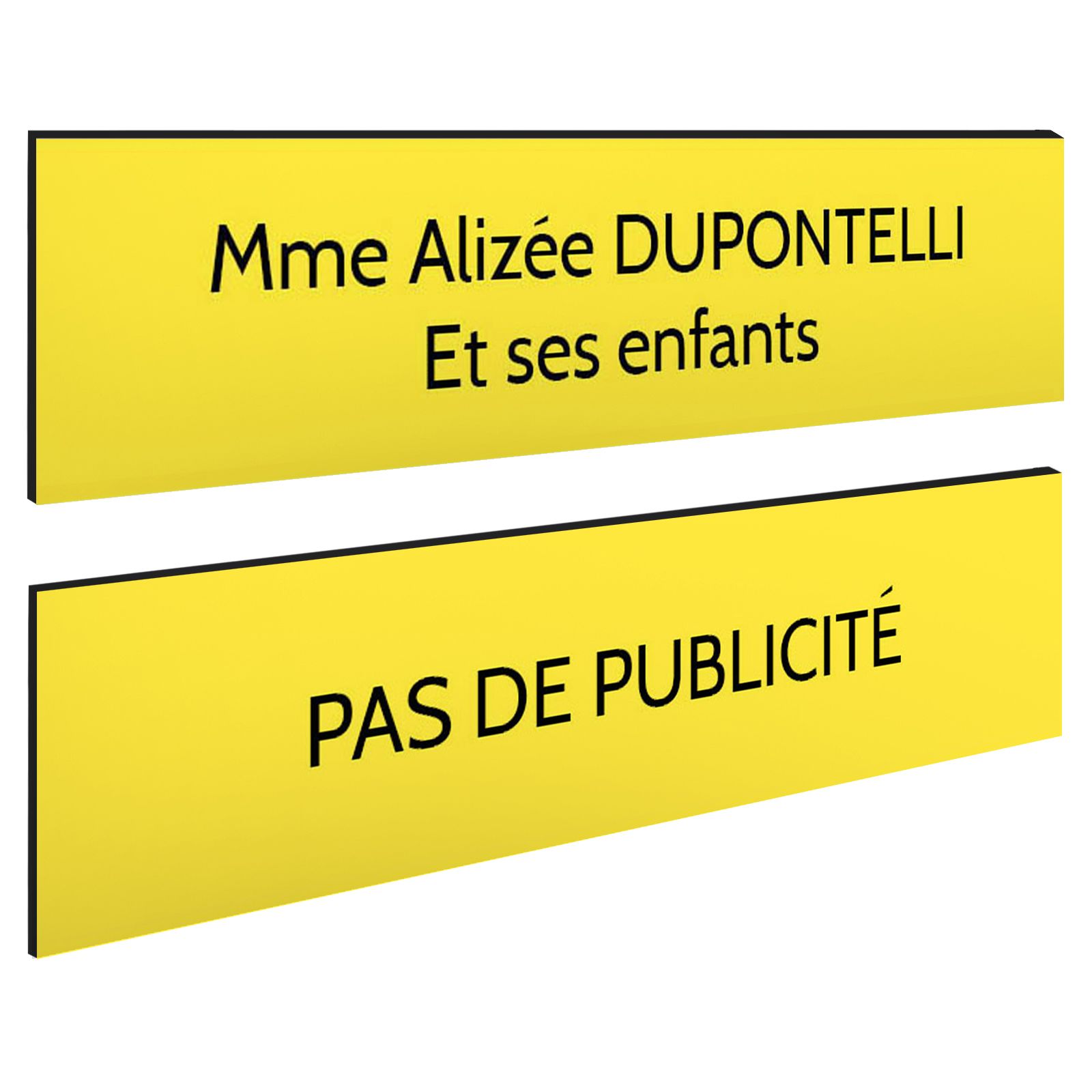 Plaque boite aux lettres personnalisable - Lot de 2 plaques : plaque nom + stop pub – Plaque boite aux lettres adhésive 100 x 25