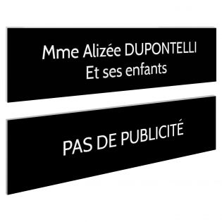 Plaque boite aux lettres personnalisable - Lot de 2 plaques : plaque nom + stop pub – Plaque boite aux lettres adhésive 100 x 25