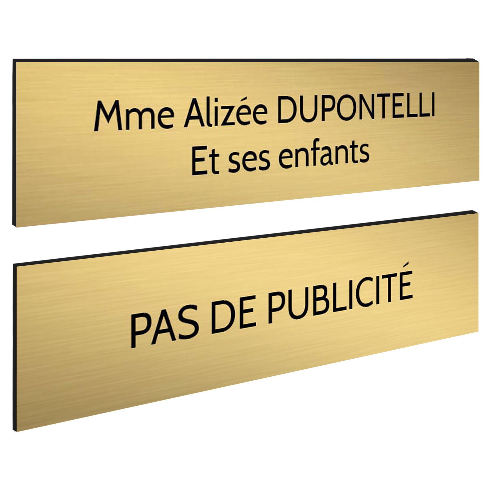Plaque boite aux lettres personnalisable - Lot de 2 plaques : plaque nom + stop pub – Plaque boite aux lettres adhésive 100 x 25