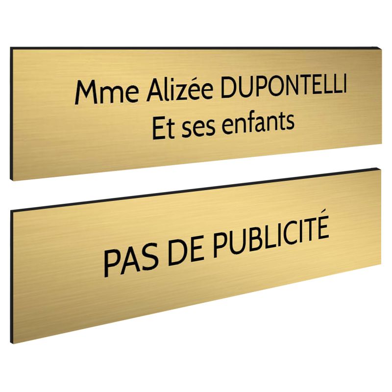 Plaque boite aux lettres personnalisable - Lot de 2 plaques : plaque nom + stop pub – Plaque boite aux lettres adhésive 100 x 25 Plaque boite aux lettres personnalisable - Lot de 2 plaques : plaque nom + stop pub – Plaque boite aux lettres adhésive 100 x 25