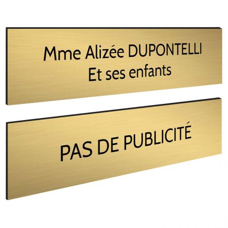 Plaque boite aux lettres personnalisable - Lot de 2 plaques : plaque nom + stop pub – Plaque boite aux lettres adhésive 100 x 25