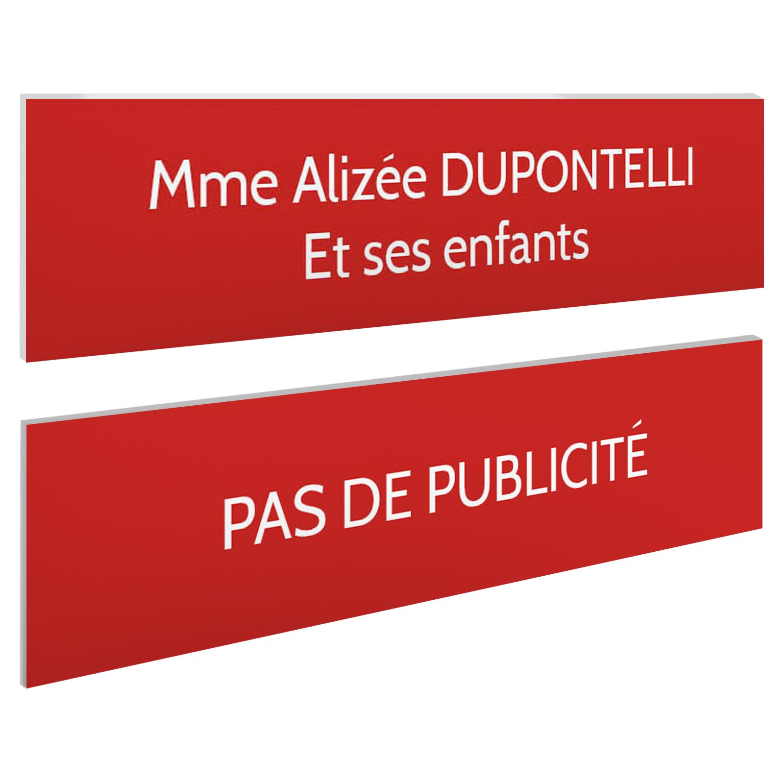 Plaque boite aux lettres personnalisable - Lot de 2 plaques : plaque nom + stop pub – Plaque boite aux lettres adhésive 100 x 25