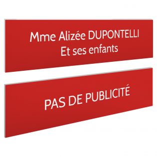 Plaque boite aux lettres personnalisable - Lot de 2 plaques : plaque nom + stop pub – Plaque boite aux lettres adhésive 100 x 25