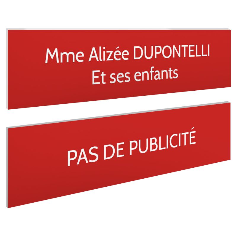 Plaque boite aux lettres personnalisable - Lot de 2 plaques : plaque nom + stop pub – Plaque boite aux lettres adhésive 100 x 25 Plaque boite aux lettres personnalisable - Lot de 2 plaques : plaque nom + stop pub – Plaque boite aux lettres adhésive 100 x 25