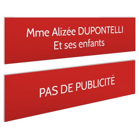 Plaque boite aux lettres personnalisable - Lot de 2 plaques : plaque nom + stop pub – Plaque boite aux lettres adhésive 100 x 25
