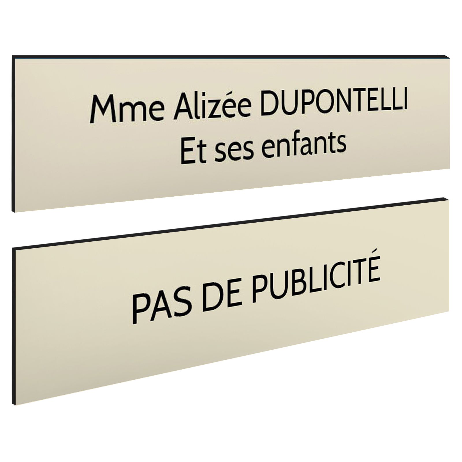 Plaque boite aux lettres personnalisable - Lot de 2 plaques : plaque nom + stop pub – Plaque boite aux lettres adhésive 100 x 25
