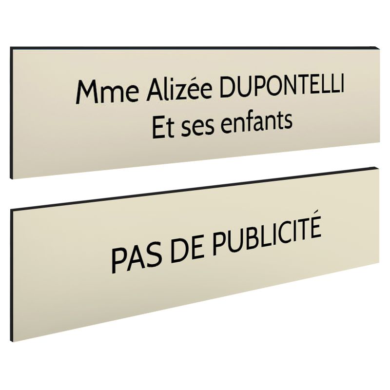 Plaque boite aux lettres personnalisable - Lot de 2 plaques : plaque nom + stop pub – Plaque boite aux lettres adhésive 100 x 25 Plaque boite aux lettres personnalisable - Lot de 2 plaques : plaque nom + stop pub – Plaque boite aux lettres adhésive 100 x 25