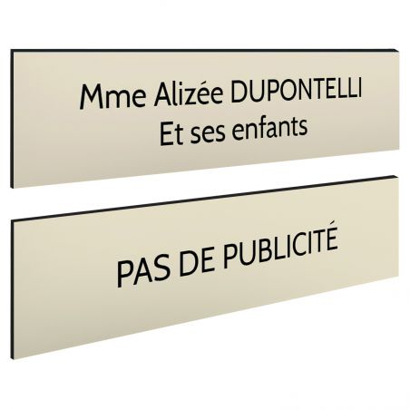 Plaque boite aux lettres personnalisable - Lot de 2 plaques : plaque nom + stop pub – Plaque boite aux lettres adhésive 100 x 25