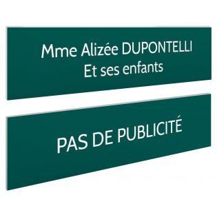 Plaque boite aux lettres personnalisable - Lot de 2 plaques : plaque nom + stop pub – Plaque boite aux lettres adhésive 100 x 25