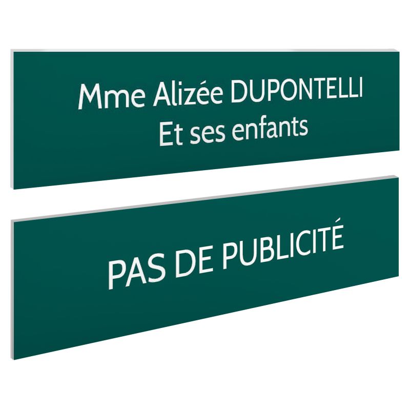 Plaque boite aux lettres personnalisable - Lot de 2 plaques : plaque nom + stop pub – Plaque boite aux lettres adhésive 100 x 25 Plaque boite aux lettres personnalisable - Lot de 2 plaques : plaque nom + stop pub – Plaque boite aux lettres adhésive 100 x 25