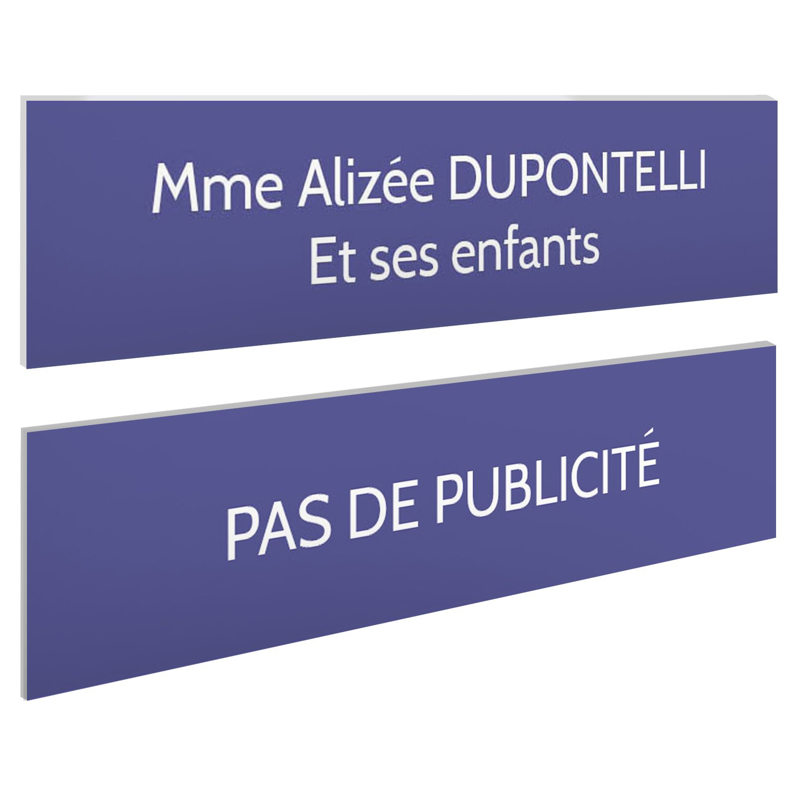 Plaque boite aux lettres personnalisable - Lot de 2 plaques : plaque nom + stop pub – Plaque boite aux lettres adhésive 100 x 25