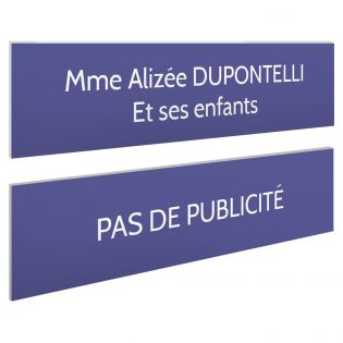 Plaque boite aux lettres personnalisable - Lot de 2 plaques : plaque nom + stop pub – Plaque boite aux lettres adhésive 100 x 25