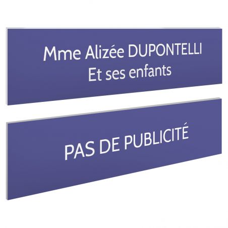 Plaque boite aux lettres personnalisable - Lot de 2 plaques : plaque nom + stop pub – Plaque boite aux lettres adhésive 100 x 25