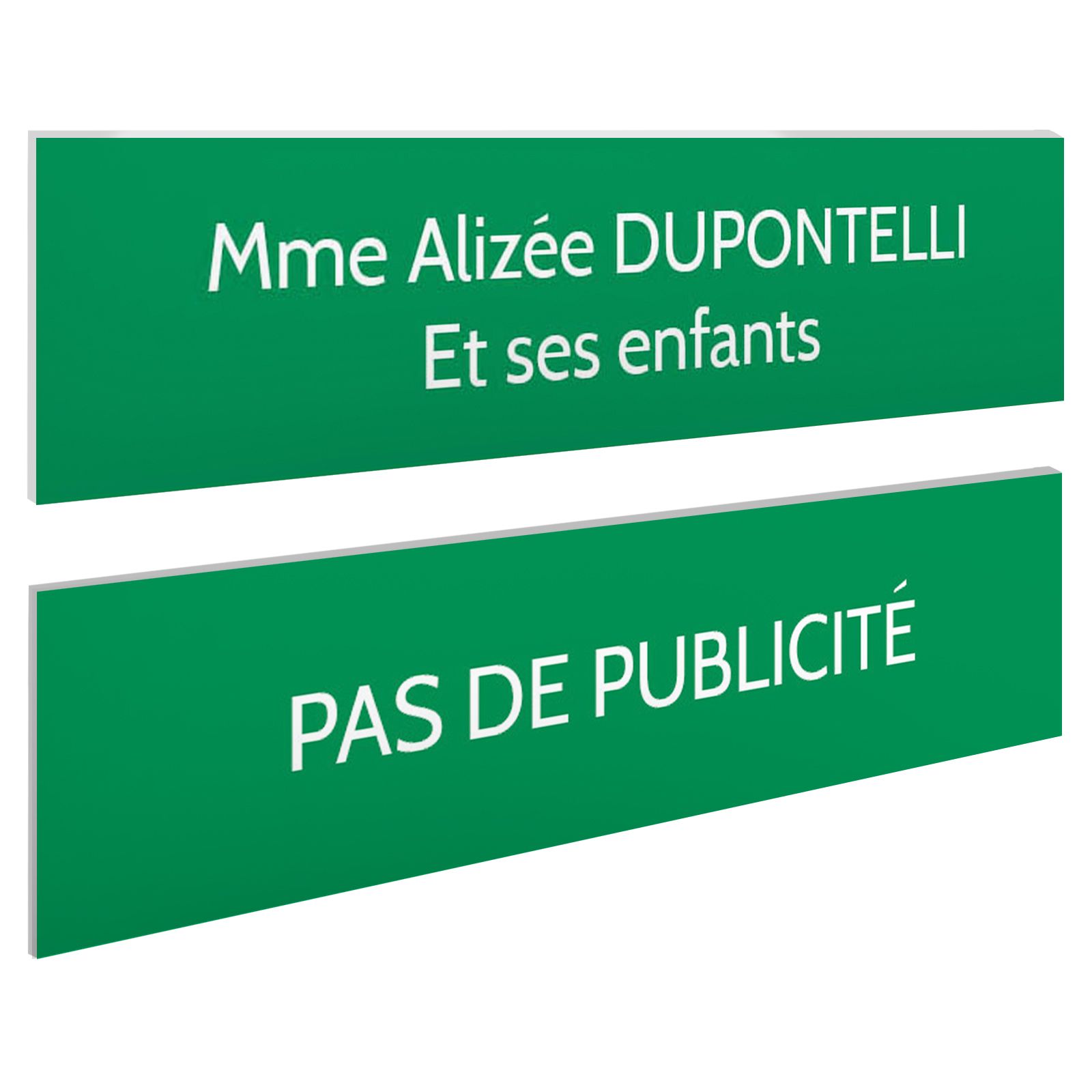 Plaque boite aux lettres personnalisable - Lot de 2 plaques : plaque nom + stop pub – Plaque boite aux lettres adhésive 100 x 25
