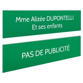Plaque boite aux lettres personnalisable - Lot de 2 plaques : plaque nom + stop pub – Plaque boite aux lettres adhésive 100 x 25