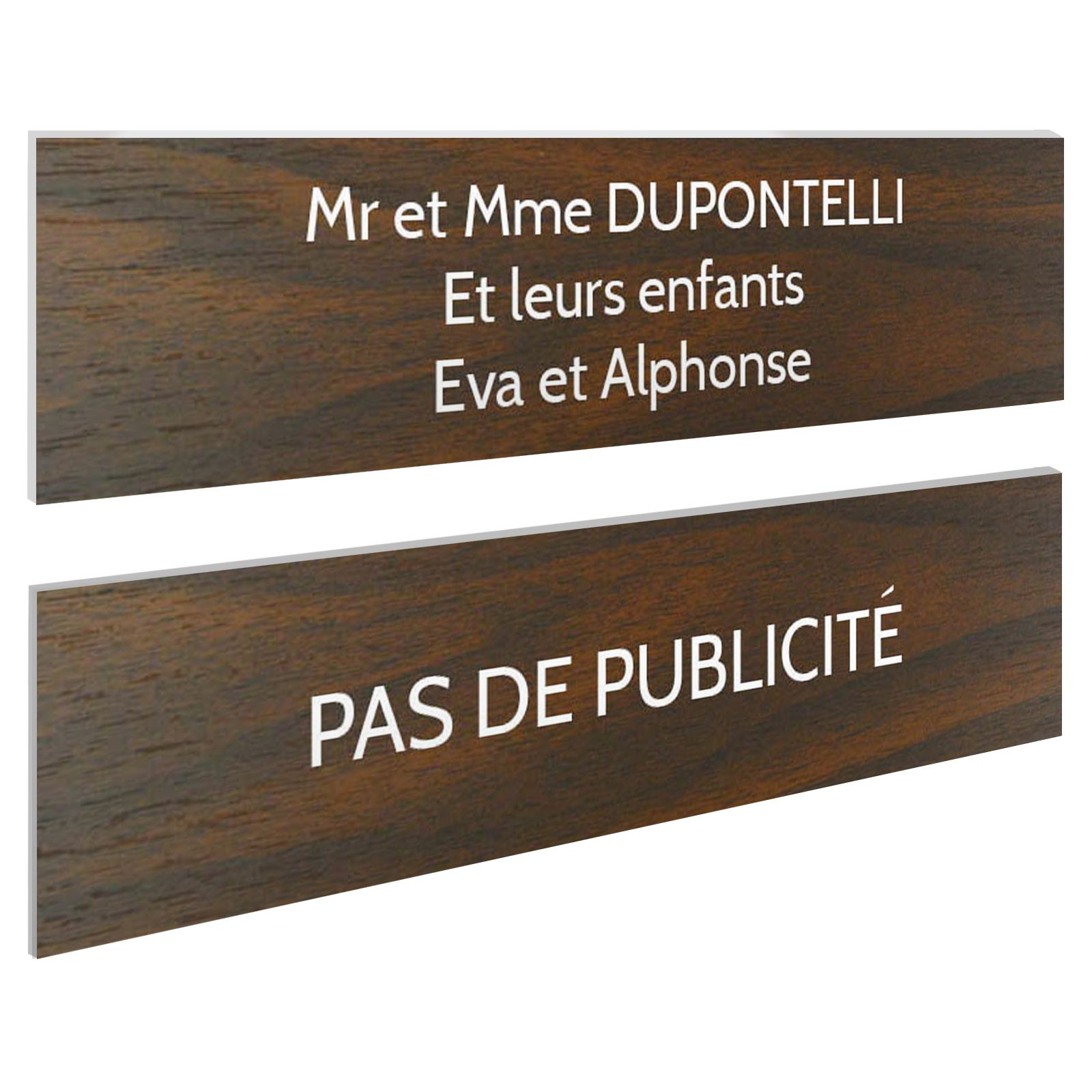 Plaque boite aux lettres personnalisable - Lot de 2 plaques : plaque nom + stop pub – Plaque boite aux lettres adhésive 100 x 25