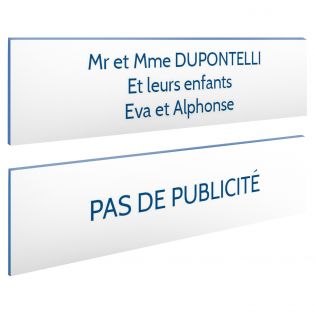 Plaque boite aux lettres personnalisable - Lot de 2 plaques : plaque nom + stop pub – Plaque boite aux lettres adhésive 100 x 25