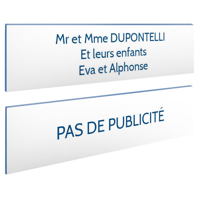Plaque boite aux lettres personnalisable - Lot de 2 plaques : plaque nom + stop pub – Plaque boite aux lettres adhésive 100 x 25 Plaque boite aux lettres personnalisable - Lot de 2 plaques : plaque nom + stop pub – Plaque boite aux lettres adhésive 100 x 25