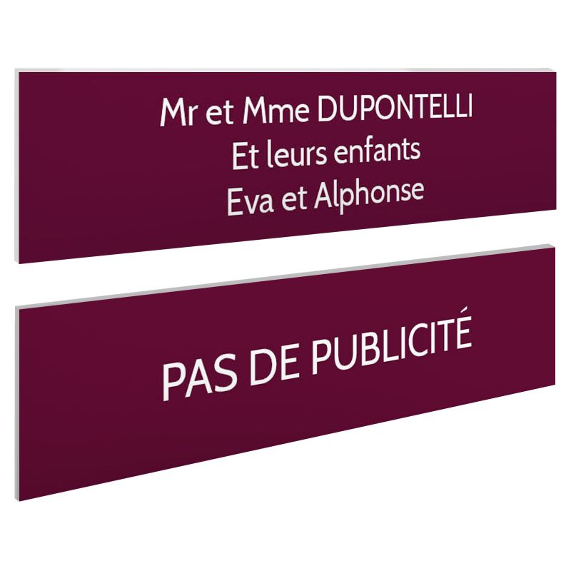 Plaque boite aux lettres personnalisable - Lot de 2 plaques : plaque nom + stop pub – Plaque boite aux lettres adhésive 100 x 25 Plaque boite aux lettres personnalisable - Lot de 2 plaques : plaque nom + stop pub – Plaque boite aux lettres adhésive 100 x 25