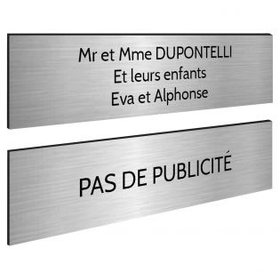 Plaque boite aux lettres personnalisable - Lot de 2 plaques : plaque nom + stop pub – Plaque boite aux lettres adhésive 100 x 25